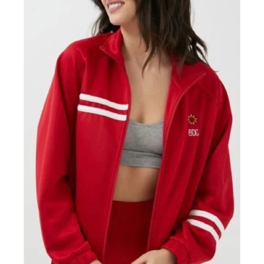 BDG Urban Outfitters Red Track Style Zip Up Jacket Sweatshirt Medium